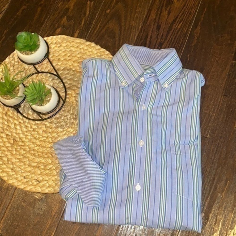 Tailorbyrd blue and green striped button down size large excellent condition